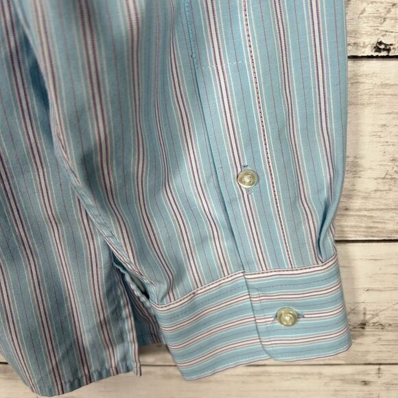 Lands’ End Blue Pinstripe Popover Cotton Elastane Blouse 10 - Picture 7 of 8
